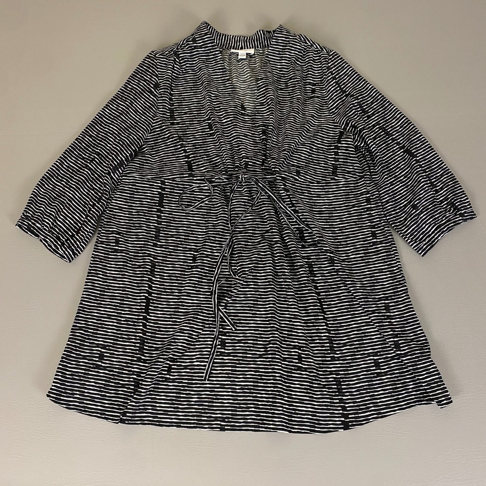 Liz Lange Maternity Dress Women's XL‎ Black White Striped Tie Waist 3/4 Sleeve